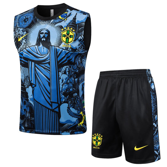 Brazil "Jesus" Blue Tank Top Set