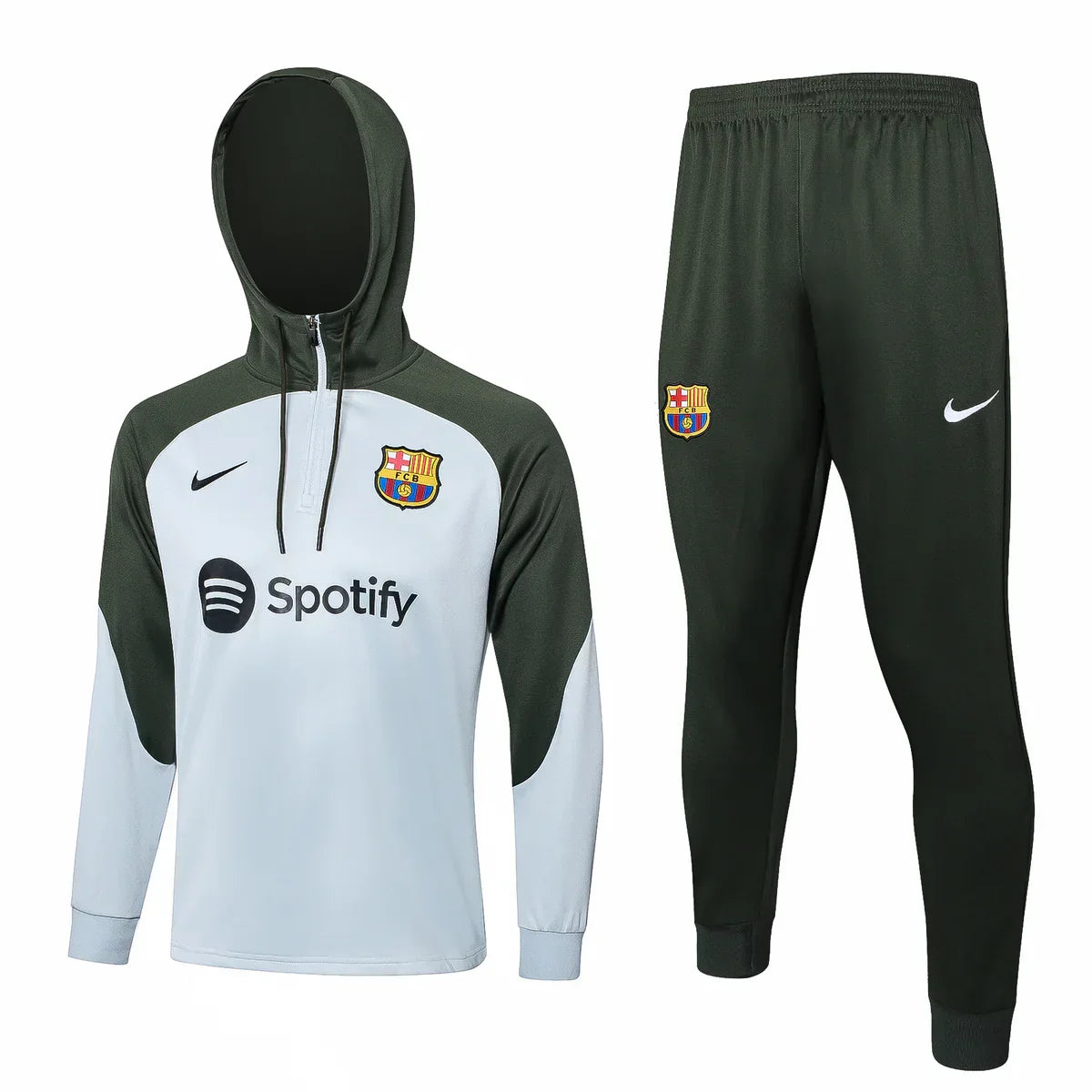 Barcelona White and Olive Green Tracksuit